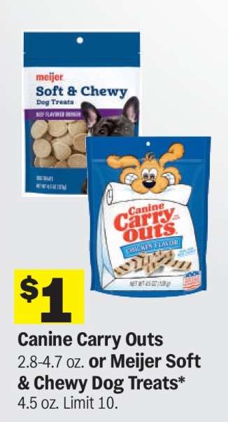Canine Carry Outs or Meijer Soft & Chewy Dog Treats
