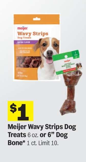 Meijer Wavy Strips Dog Treats or 6” Dog Bone