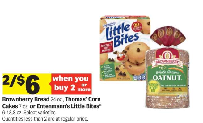 Brownberry Bread, Thomas’ Corn Cakes, Entenmann’s Little Bites