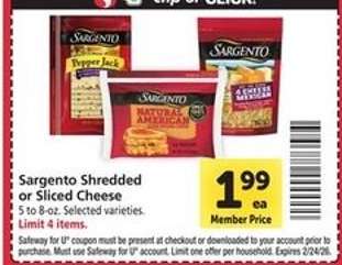 Sargento Shredded or Sliced Cheese