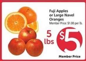 Fuji Apples or Large Navel Oranges