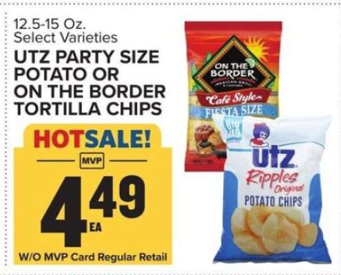 UTZ Party Size Potato or On The Border Tortilla Chips