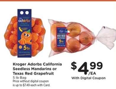 Kroger Adorbs California Seedless Mandarins or Texas Red Grapefruit