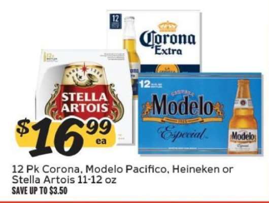12 Pk Corona, Modelo, Pacifico, Heineken or Stella Artois
