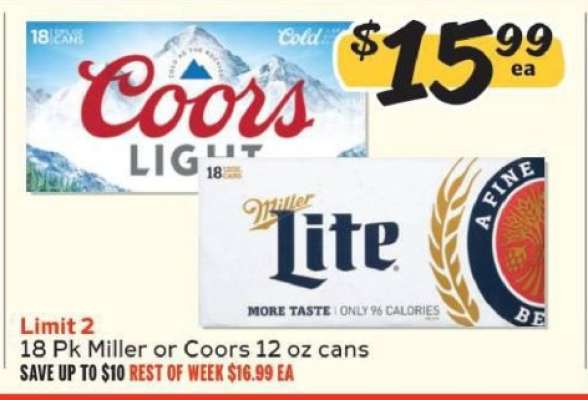 18 Pk Miller or Coors 12 oz cans