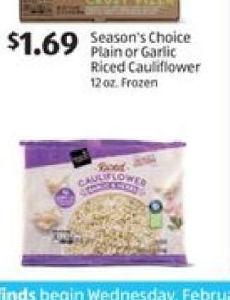Season's Choice Plain or Garlic Riced Cauliflower