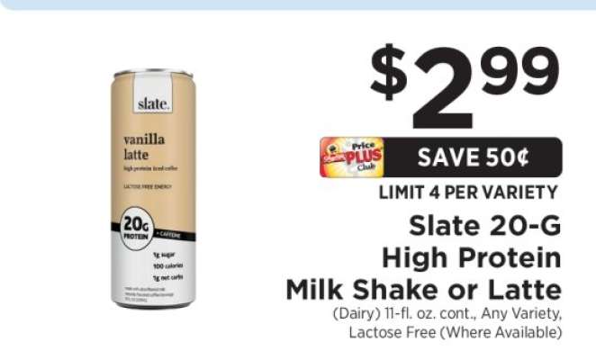 Slate 20-G High Protein Milk Shake or Latte
