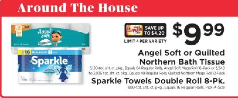 Angel Soft or Quilted Northern Bath Tissue / Sparkle Towels Double Roll 8-Pk.