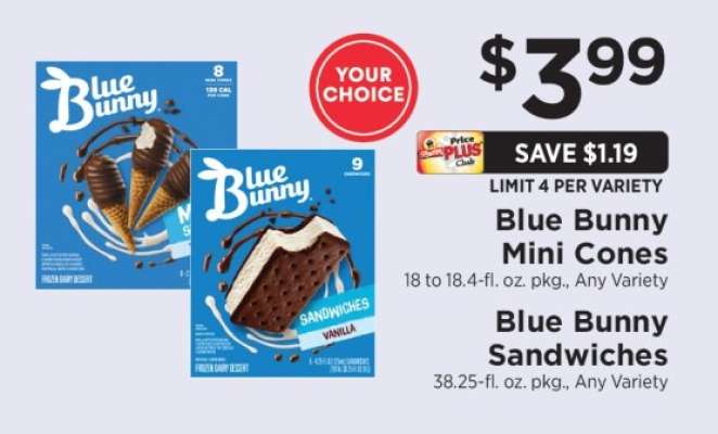Blue Bunny Mini Cones or Sandwiches