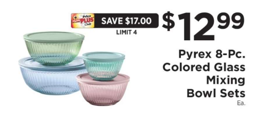 Pyrex 8-Pc. Colored Glass Mixing Bowl Sets