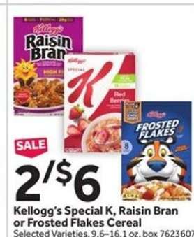 Kellogg’s Special K, Raisin Bran or Frosted Flakes Cereal