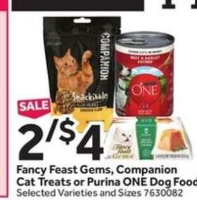 Fancy Feast Gems, Companion Cat Treats or Purina ONE Dog Food