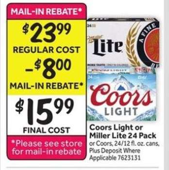 Coors Light or Miller Lite 24 Pack