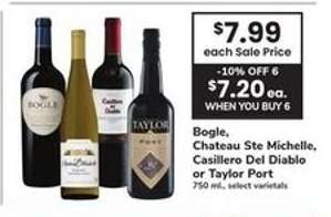 Bogle, Chateau Ste Michelle, Casillero Del Diablo or Taylor Port