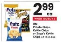 Utz Potato Chips, Kettle Chips or Zapp's Kettle Chips