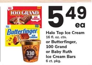 Halo Top Ice Cream or Butterfinger, 100 Grand or Baby Ruth Ice Cream Bars