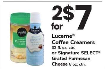 Lucerne Coffee Creamers or Signature SELECT Grated Parmesan Cheese