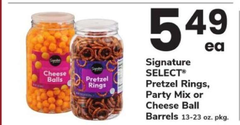 Signature SELECT Pretzel Rings, Party Mix or Cheese Ball Barrels