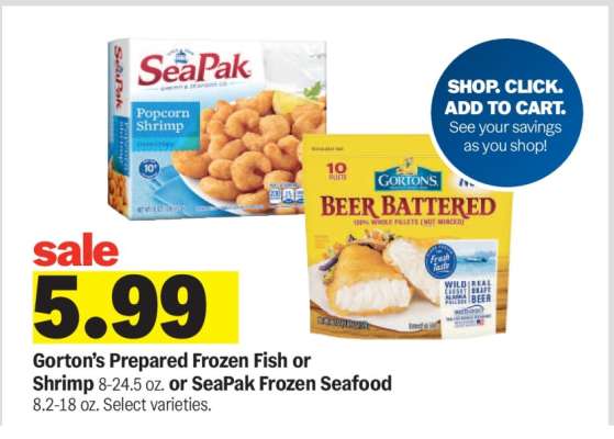 Gorton's Prepared Frozen Fish or Shrimp or SeaPak Frozen Seafood