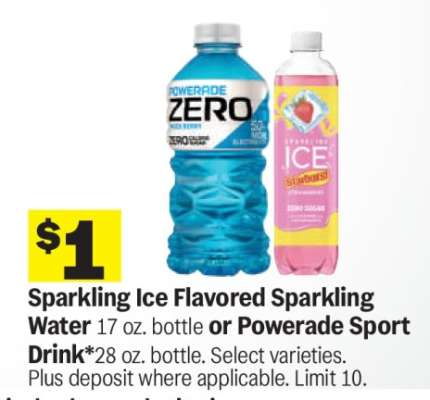 Sparkling Ice Flavored Sparkling Water or Powerade Sport Drink