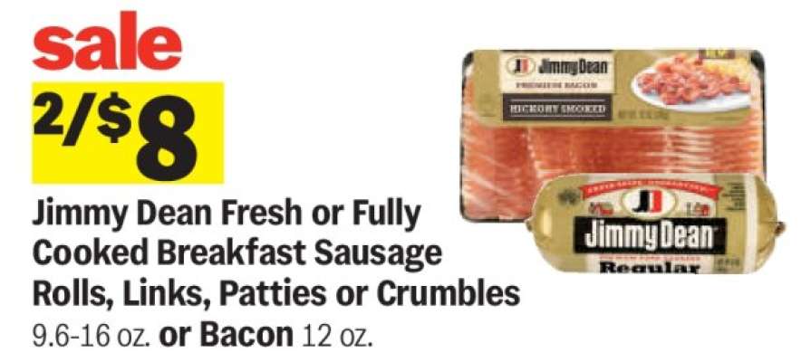 Jimmy Dean Fresh or Fully Cooked Breakfast Sausage Rolls, Links, Patties or Crumbles or Bacon