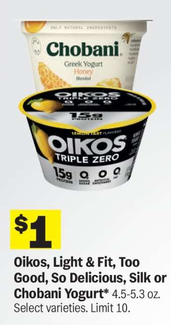 Oikos, Light & Fit, Too Good, So Delicious, Silk or Chobani Yogurt