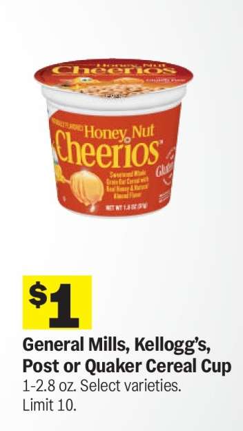 General Mills, Kellogg’s, Post or Quaker Cereal Cup