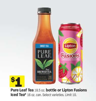 Pure Leaf Tea or Lipton Fusions Iced Tea