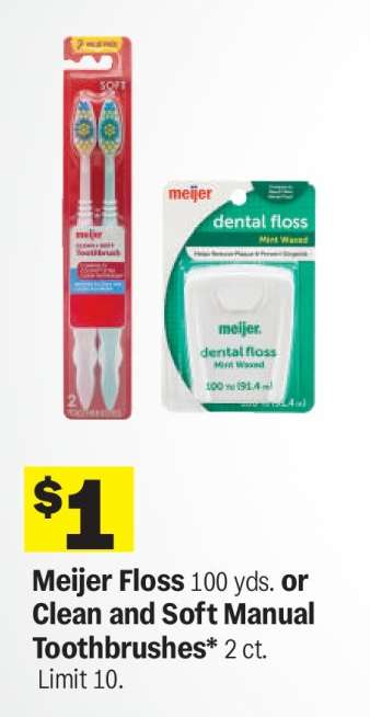 Meijer Floss or Clean and Soft Manual Toothbrushes