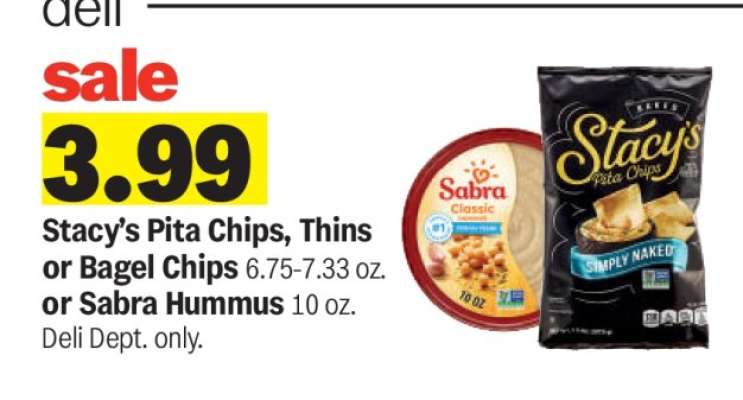 Stacy's Pita Chips, Thins or Bagel Chips or Sabra Hummus