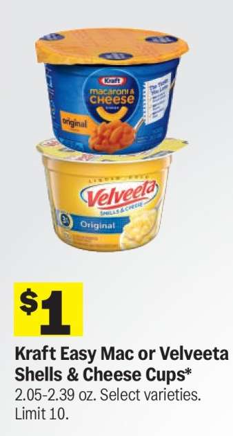 Kraft Easy Mac or Velveeta shells & cheese cups