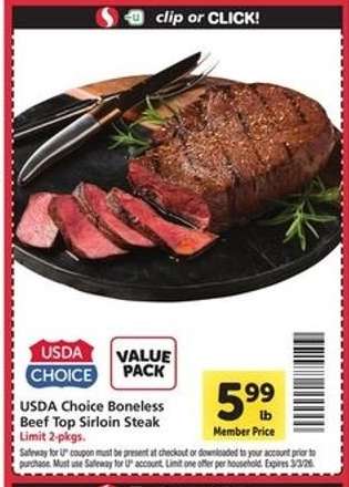 USDA Choice Boneless Beef Top Sirloin Steak