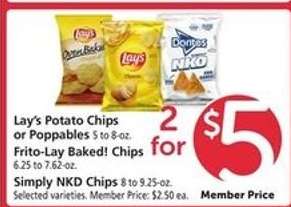 Lay's Potato Chips or Poppables, Frito-Lay Baked! Chips, Simply NKD Chips
