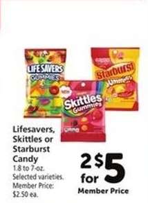 Lifesavers, Skittles or Starburst Candy