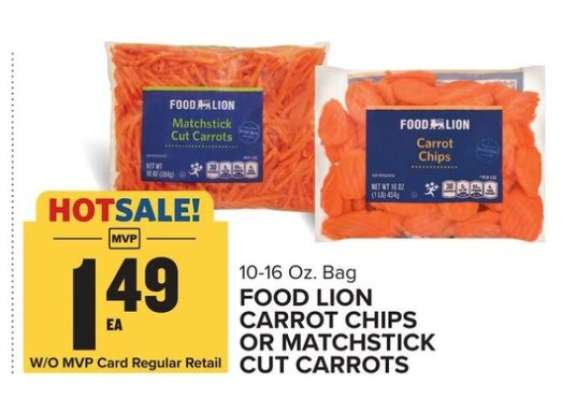 FOOD LION CARROT CHIPS OR MATCHSTICK CUT CARROTS