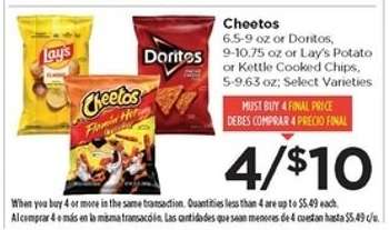 Cheetos, Doritos, Lay's Potato or Kettle Cooked Chips