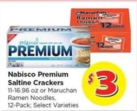 Nabisco Premium Saltine Crackers or Maruchan Ramen Noodles