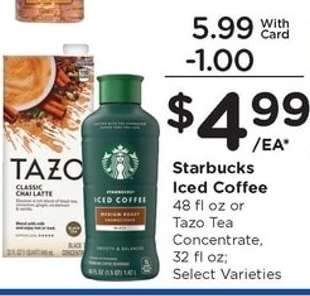 Starbucks Iced Coffee or Tazo Tea Concentrate