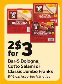 Bar-S Bologna, Cotto Salami or Classic Jumbo Franks
