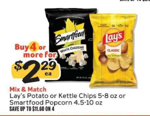 Lay's Potato or Kettle Chips or Smartfood Popcorn