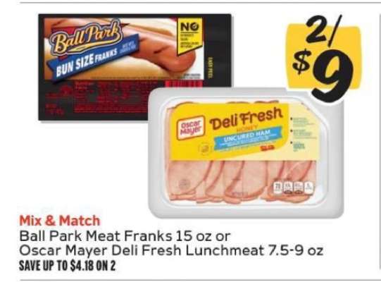 Ball Park Meat Franks or Oscar Mayer Deli Fresh Lunchmeat
