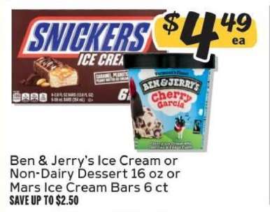 Ben & Jerry's Ice Cream or Non-Dairy Dessert 16 oz or Mars Ice Cream Bars 6 ct