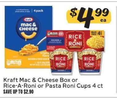 Kraft Mac & Cheese Box or Rice-A-Roni or Pasta Roni Cups 4 ct