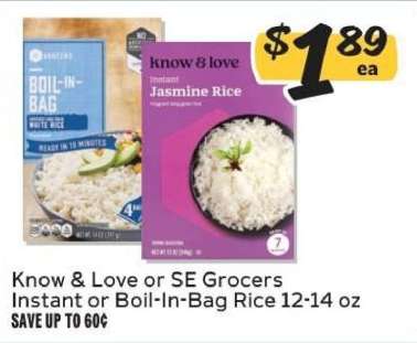 Know & Love or SE Grocers Instant or Boil In Bag Rice