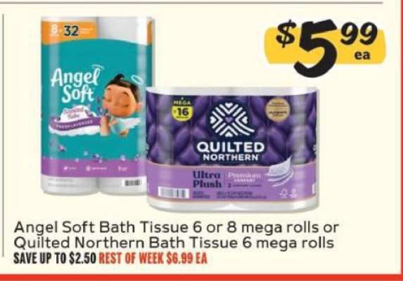 Angel Soft Bath Tissue or Quilted Northern Bath Tissue