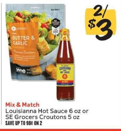 Louisiana Hot Sauce 6 oz or SE Grocers Croutons 5 oz