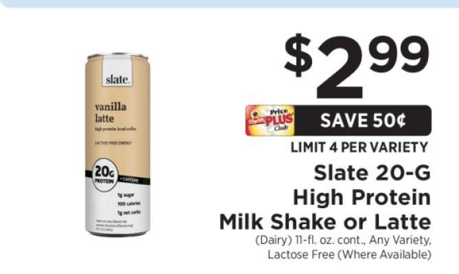 Slate 20-G High Protein Milk Shake or Latte