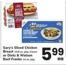 Gary's Sliced Chicken Breast or Dietz & Watson Beef Franks