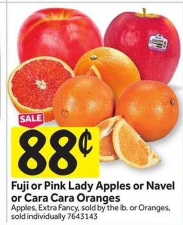 Fuji or Pink Lady Apples or Navel or Cara Cara Oranges