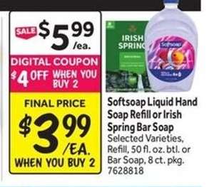 Softsoap Liquid Hand Soap Refill or Irish Spring Bar Soap